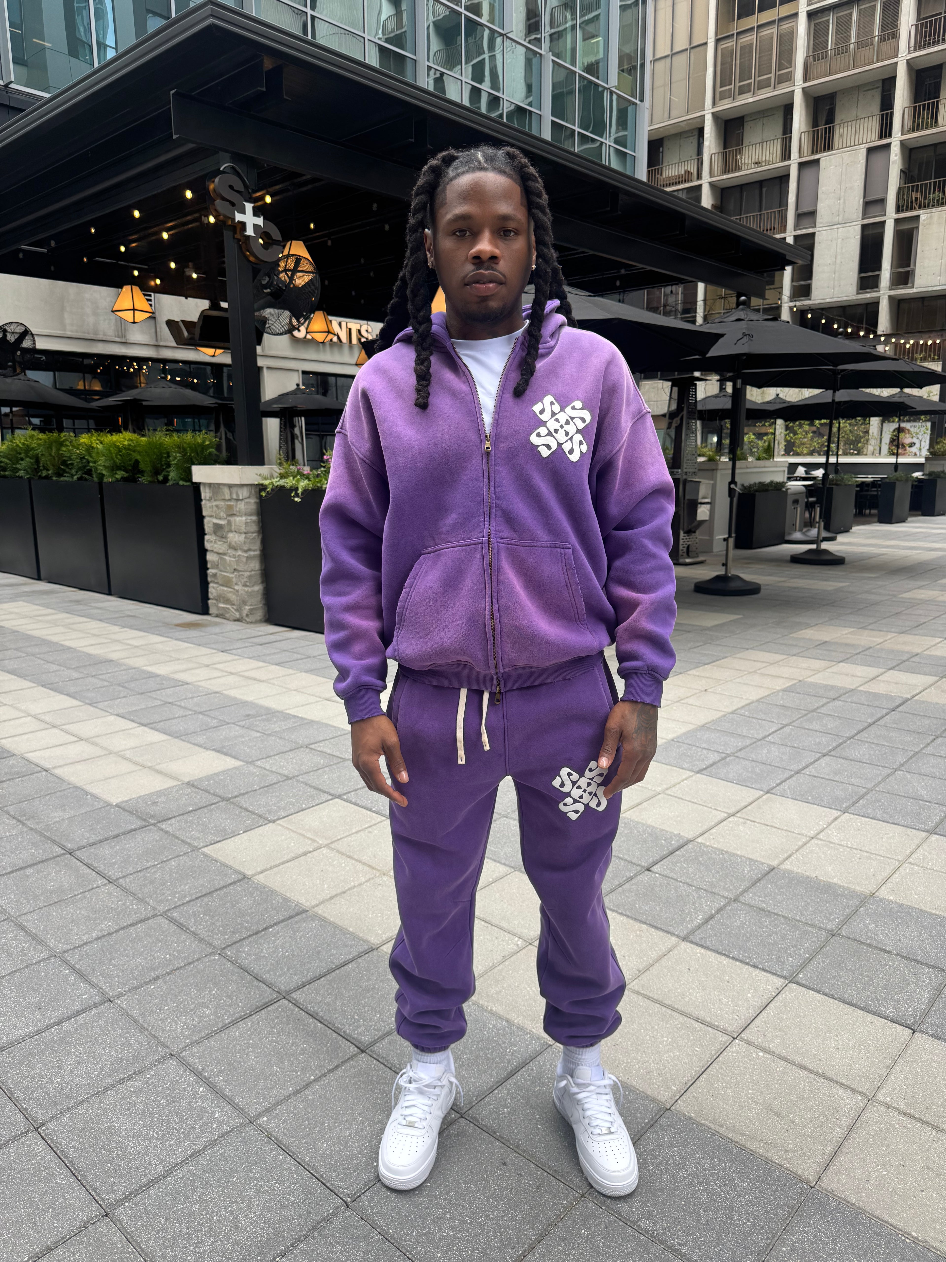 SOS Purple Acid Wash Sweatsuit