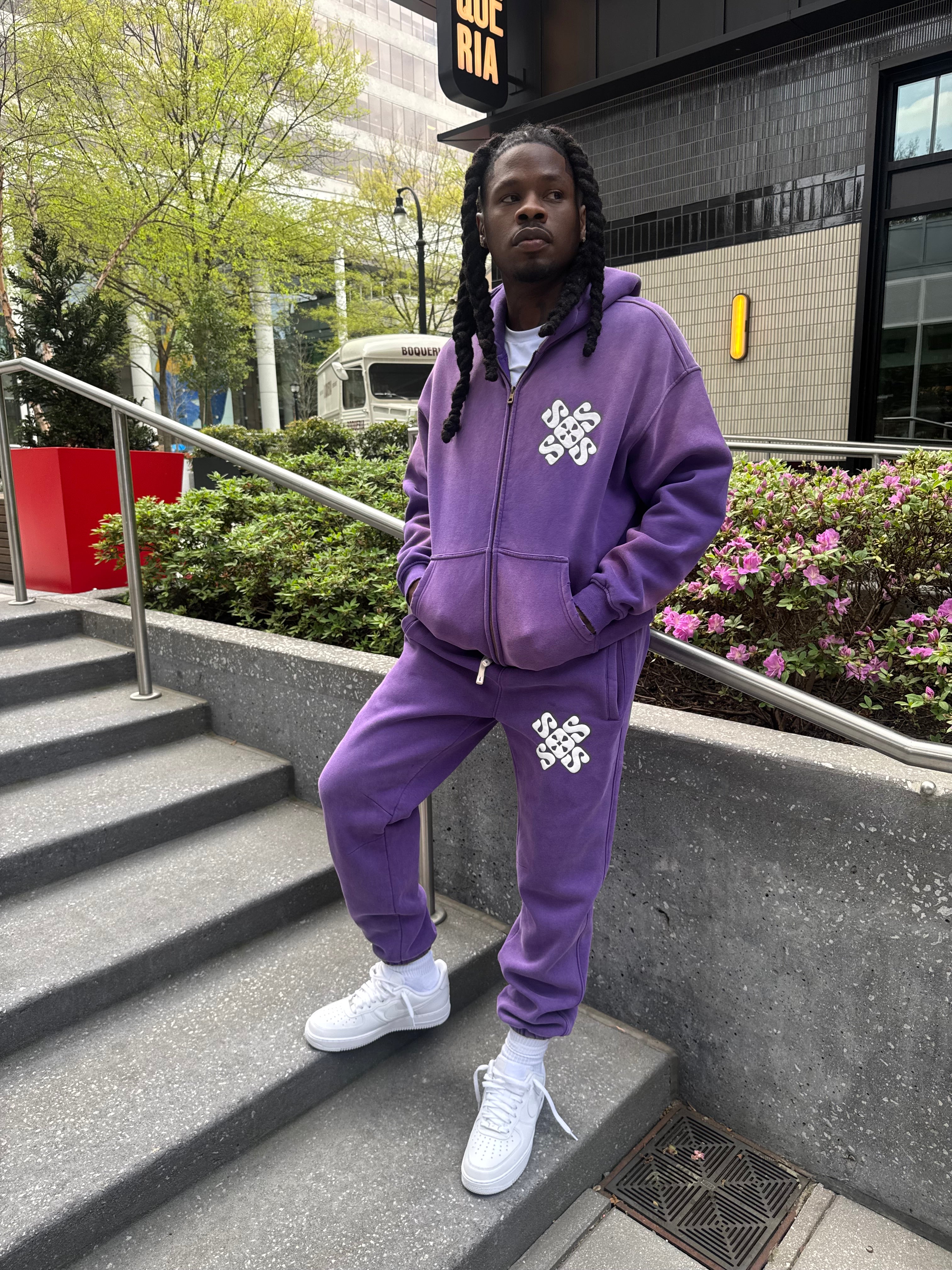 SOS Purple Acid Wash Sweatsuit